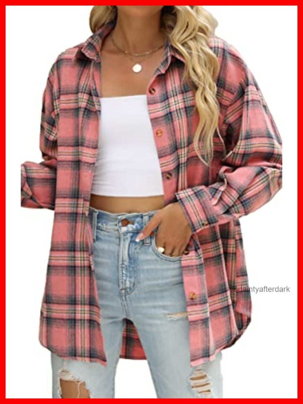 Plaid Flannel Button Down Shirt Long Sleeve Oversized Shacket